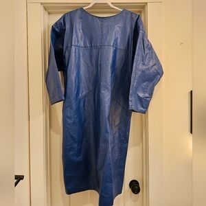 1980's Vintage Leather Navy Blue Dress